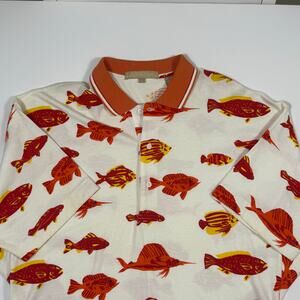 Vintage Perry Ellis Portfolio All-Over Fish Print Polo Shirt L